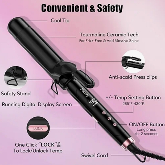 Farery 2 inch Curling Iron Lightweight  Ceramic Barrel, 9 Temp Digital Display - Picture 7 of 11